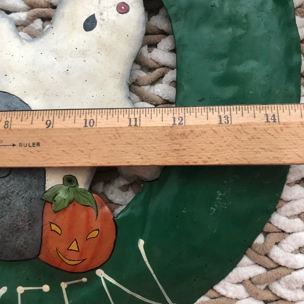 Halloween Ghosts Decorative Metal Wreath - Green - Hanging